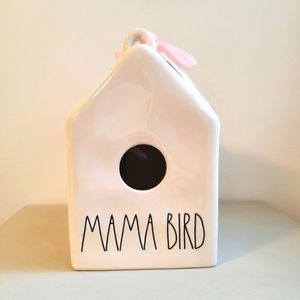 Rae Dunn Mama Bird Birdhouse w/pink ribbon and birds on the back
